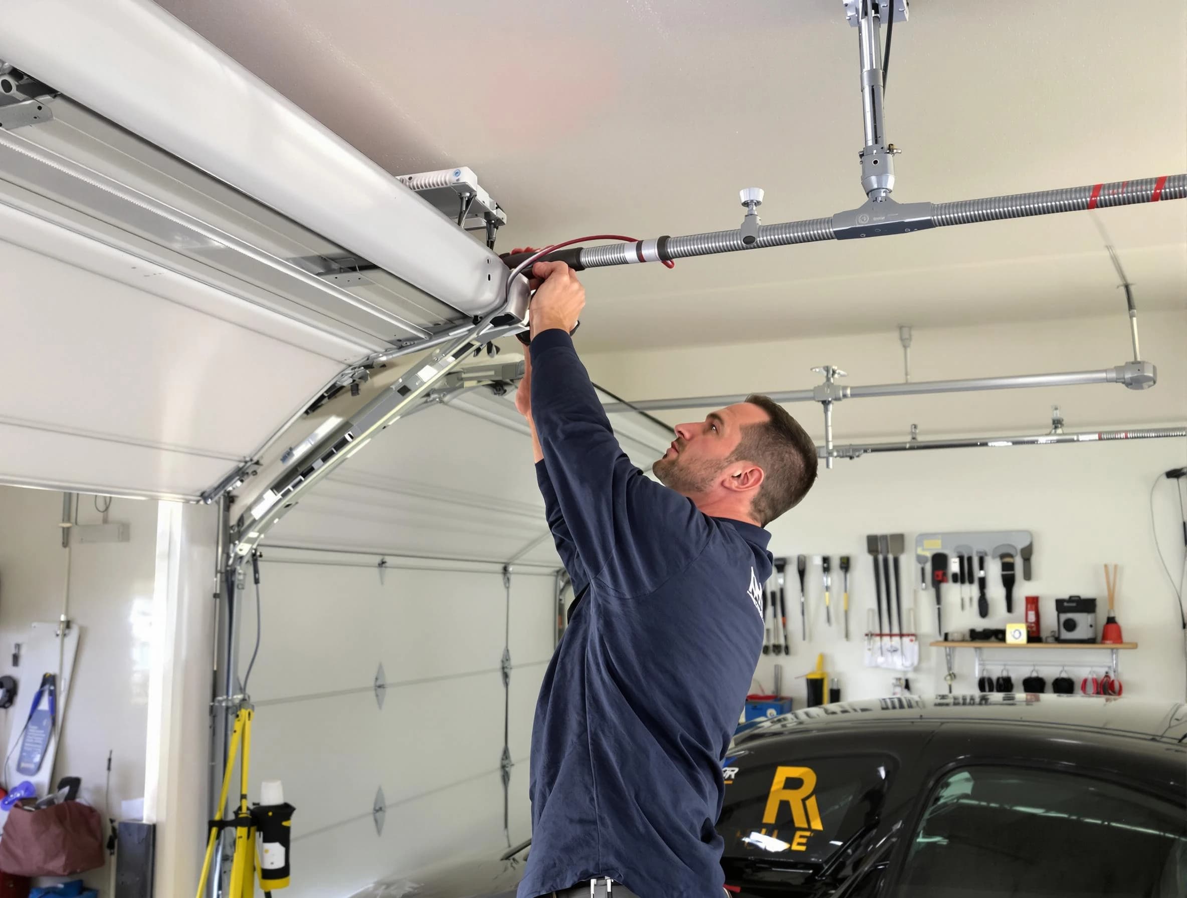 Stoughton Garage Door Repair technician performing garage door cable repair in Stoughton