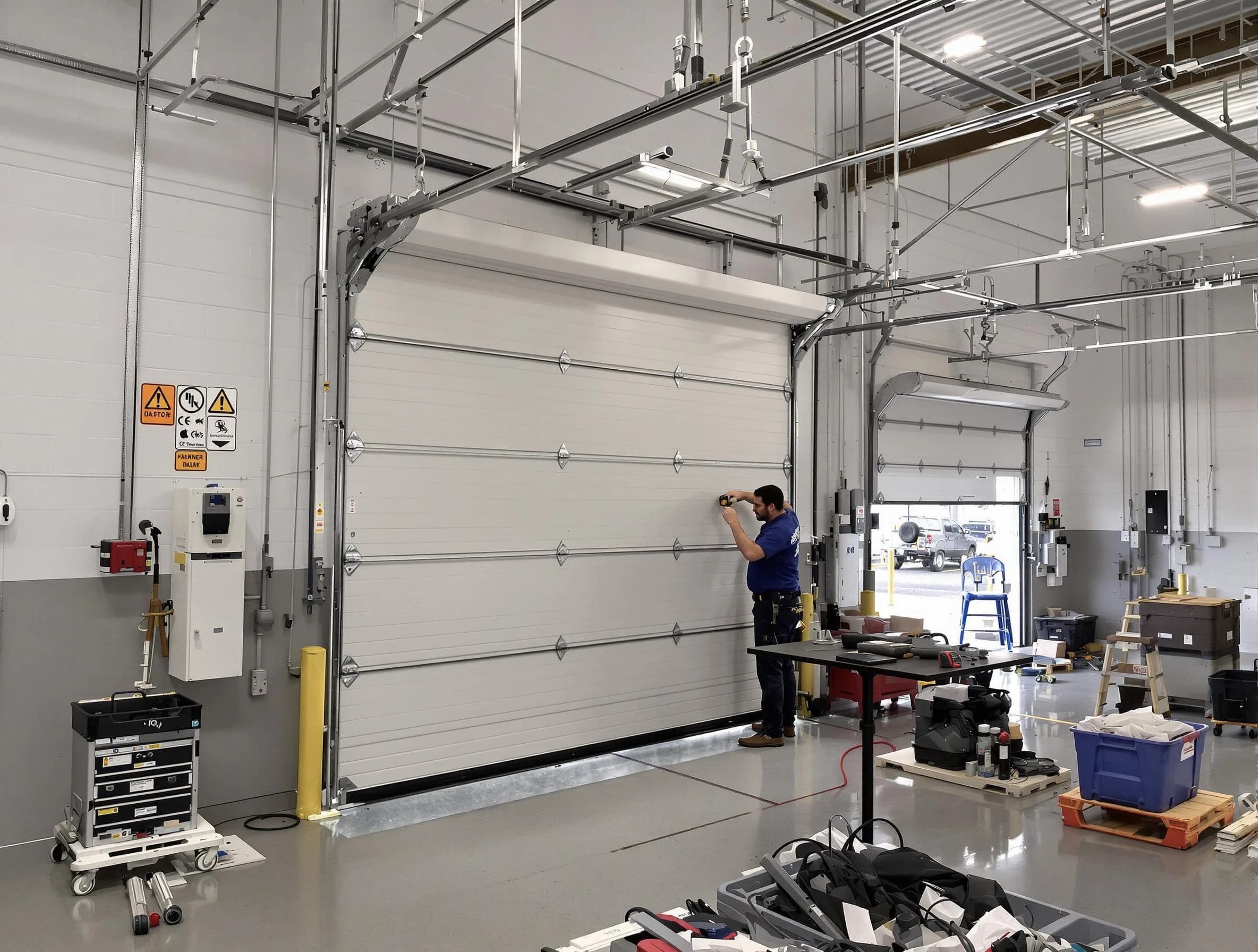 Commercial garage door repair being performed by Stoughton Garage Door Repair expert in Stoughton