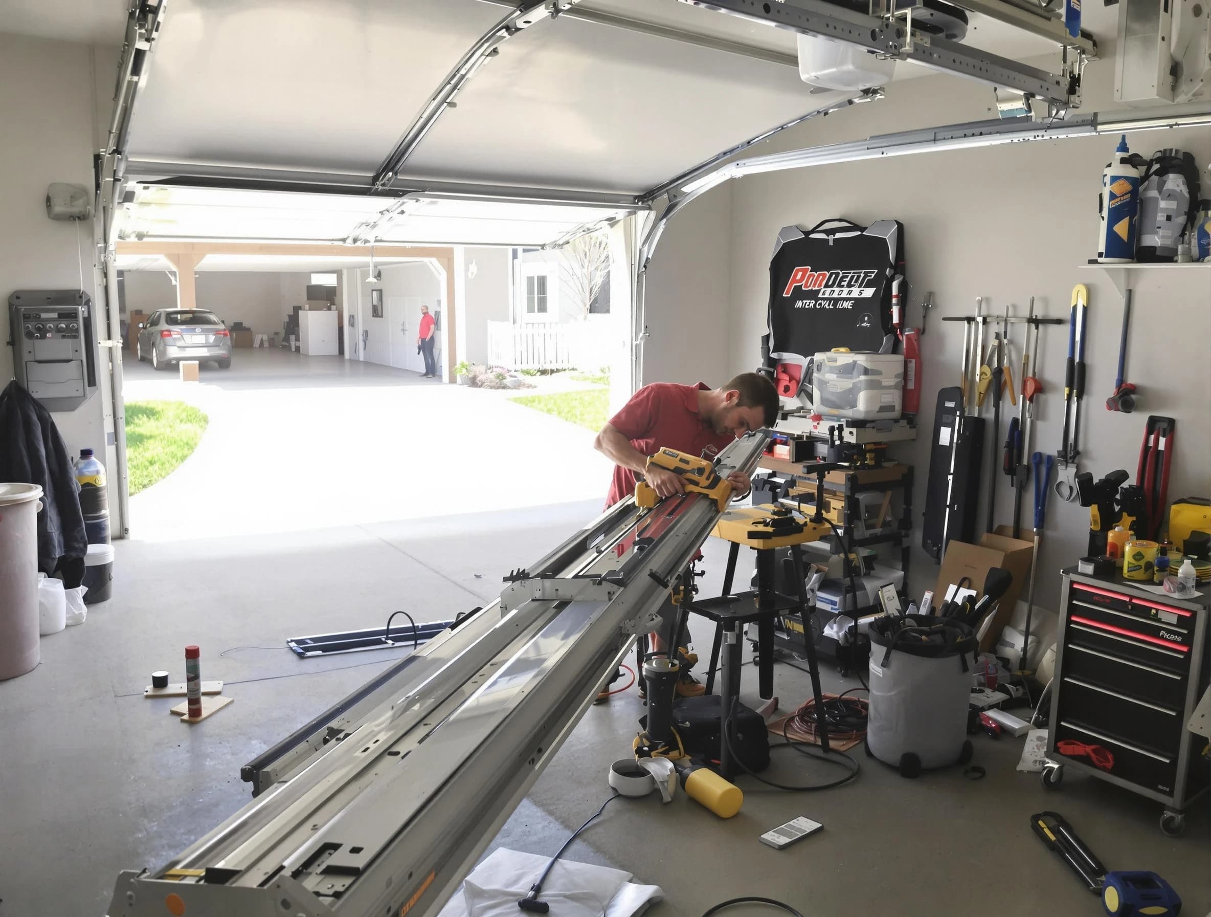 Stoughton Garage Door Repair expert performing track repair in Stoughton