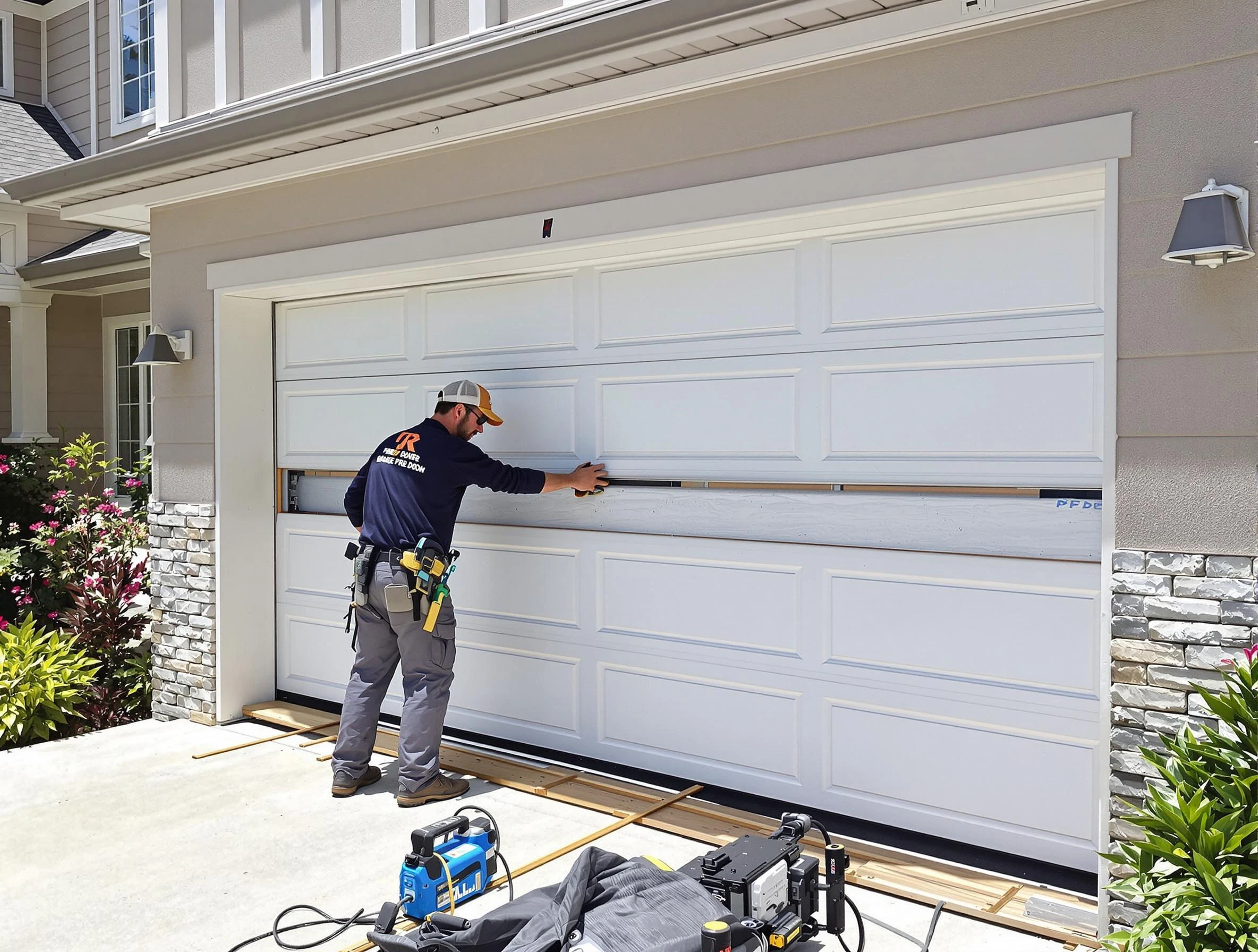 Stoughton Garage Door Repair team performing complete garage door replacement at Stoughton residence