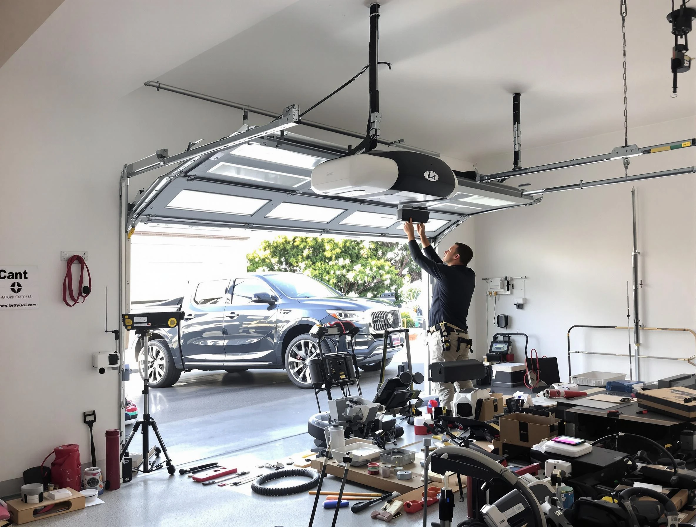 Stoughton Garage Door Repair specialist installing smart garage door opener system in Stoughton home
